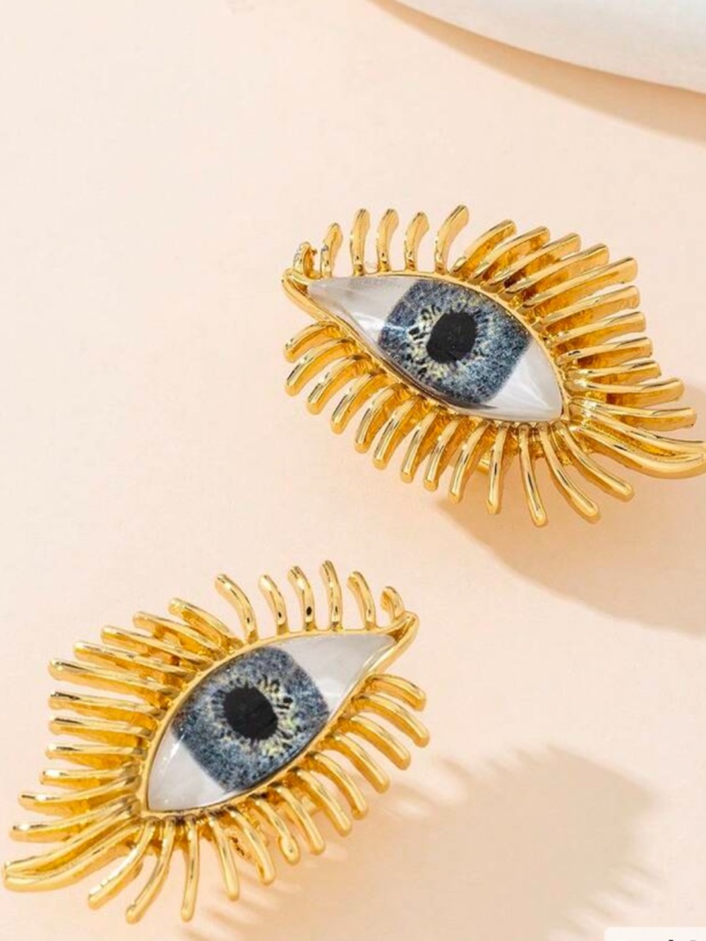 Gold Eye Statement Earrings with Blue Iris